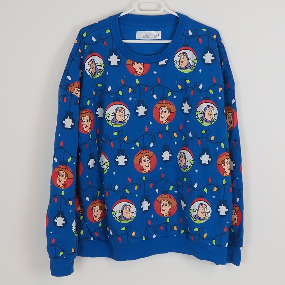 Disney Toy Story Buzz & Woody Christmas Lights Light Up Pullover Sweatshirt XXL‎